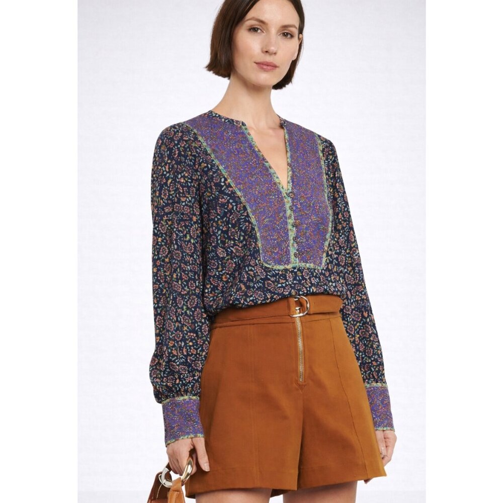 NWT Veronica Beard Betta Blouse Purple Floral